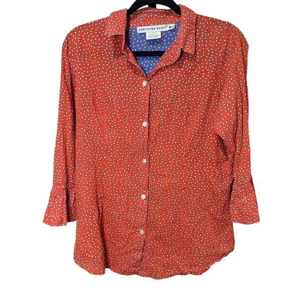 Gretchen Scott Designs Tops - Gretchen Scott Cotton Button Down Patterned Bell Sleeve Blouse Size‎ Medium